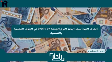 «تعرف الآن» سعر اليورو اليوم الجمعة 30-5-2025 في البنوك المصرية بالتفصيل